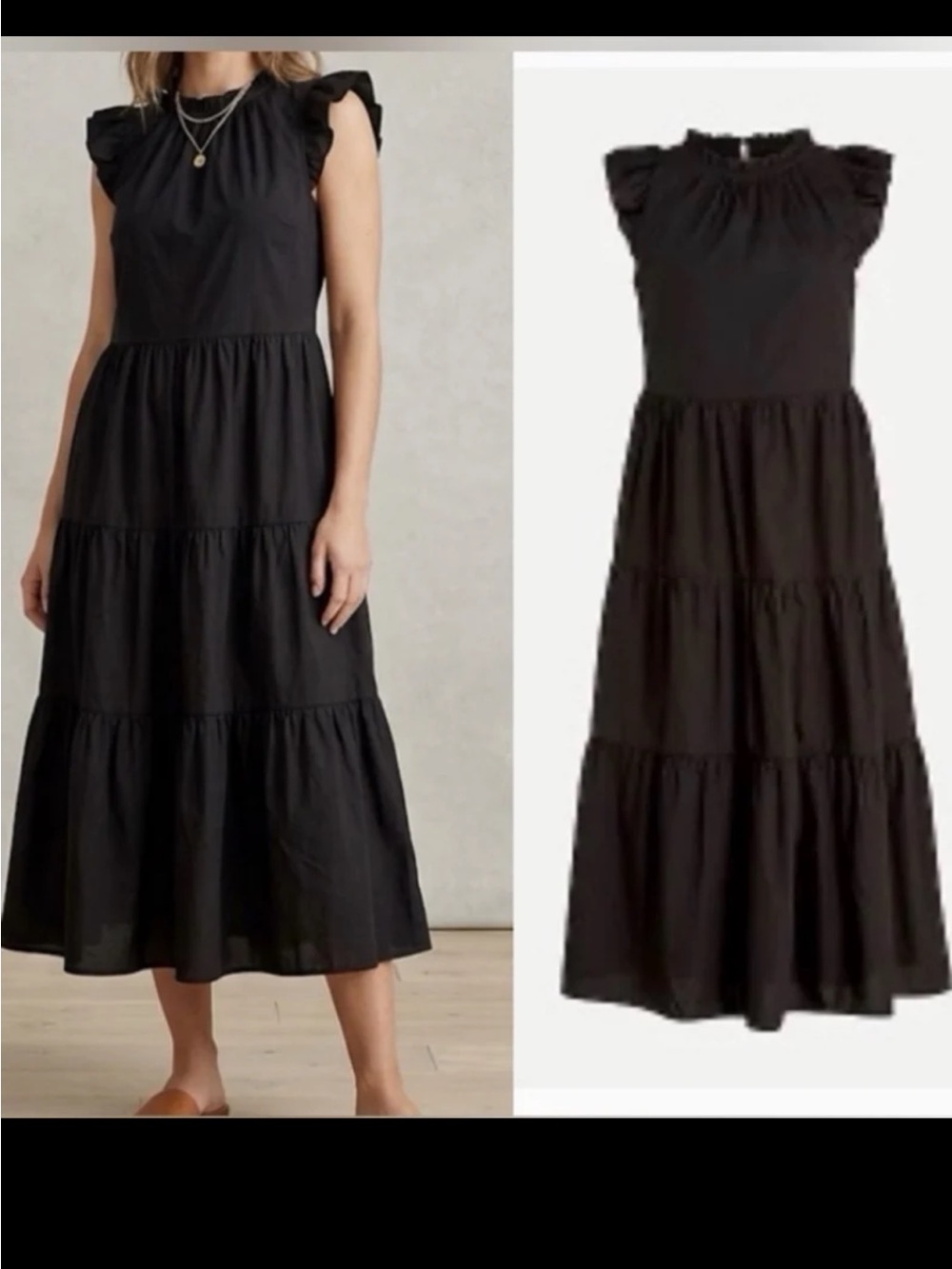 J.Crew Tiered ruffle-sleeve cotton poplin dress in Black size Large